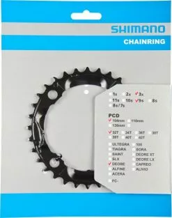 Shimano DEORE Plato Para FC-M590/591 32T 9 Velocidades | Bike-Discount